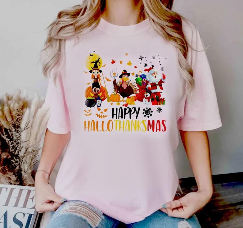 Happy Hallothanksmas, Gift For Halloween, Christmas Sweatshirt, Thanksgiving Sweater, Turkey and Christmas Sweatshirt,...