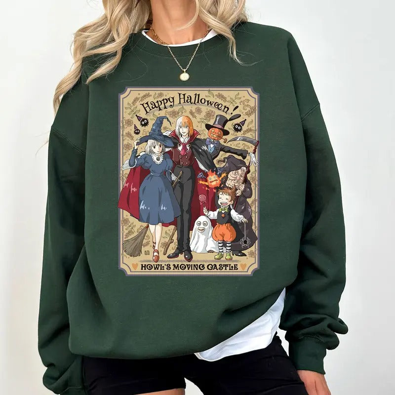 Happy Halloween HMC Studio Ghibli Characters Anime Lovers Shirt Crewneck Hoodie, Manga Shirt Sweatshirt | WearSparks.com