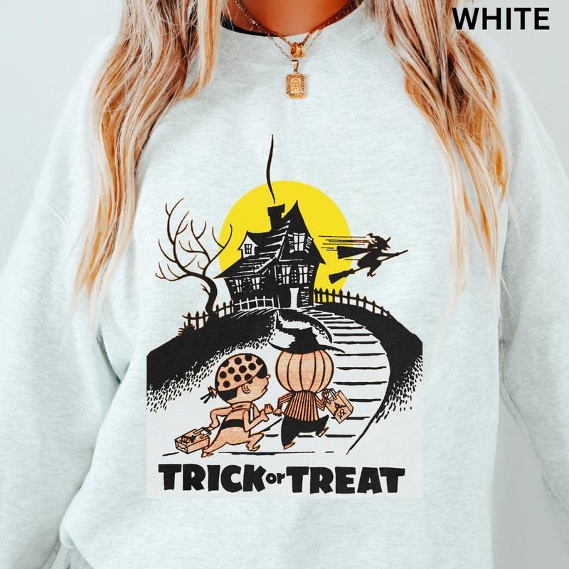Happy Halloween Sweatshirt, Trick or Treat Sweatshirt, Halloween Graphic Sweatshirt Casual Crewneck T-Shirts, Hoodie