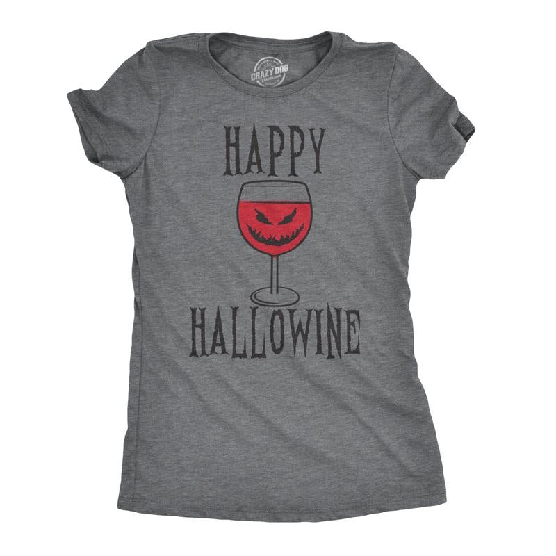 Happy Hallowine Funny Halloween Wine Glass Drinking T Shirt For Woman Funny Womens T Shirts Cute Slimming Top Comfortable...