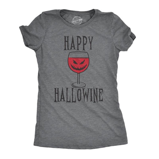 Happy Hallowine Funny Halloween Wine Glass Drinking T Shirt For Woman Funny Womens T Shirts Cute Slimming Top Comfortable...