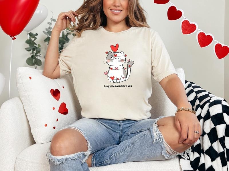 Happy Meowentines Day Tshirt For Cat Mama, Kitten Mom Valentine's Day T Shirt, Meowy Valentines Day Shirt For Her,...