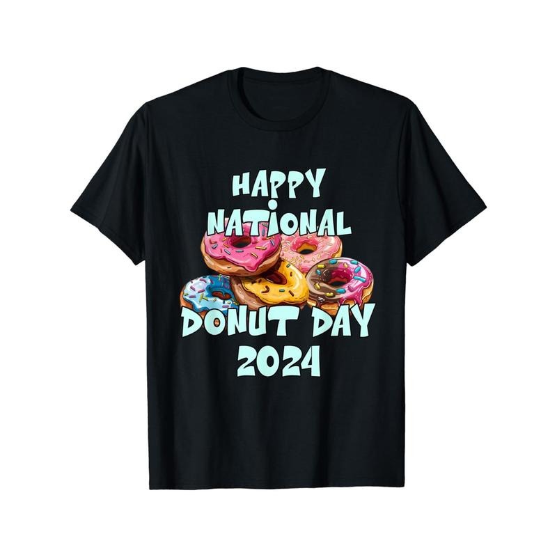 Happy National Donut Day 2024 - Men's Cotton T-Shirt with Unique Donut Design, Breathable & Stretchy, Perfect for All...