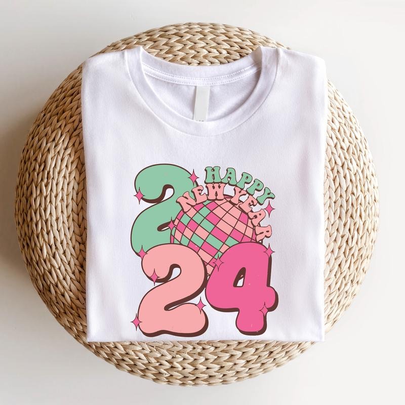 Happy New Year 2024 Shirt, Disco New Year T-shirt, Christmas Gift Shirt For Woman, Matching Family New Year Gathering...