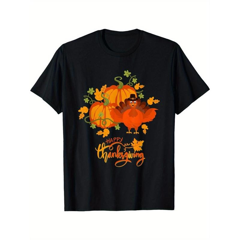 "Happy Thanksgiving Day T-Shirt - Pumpkins and Turkey Graphic Tee for Men