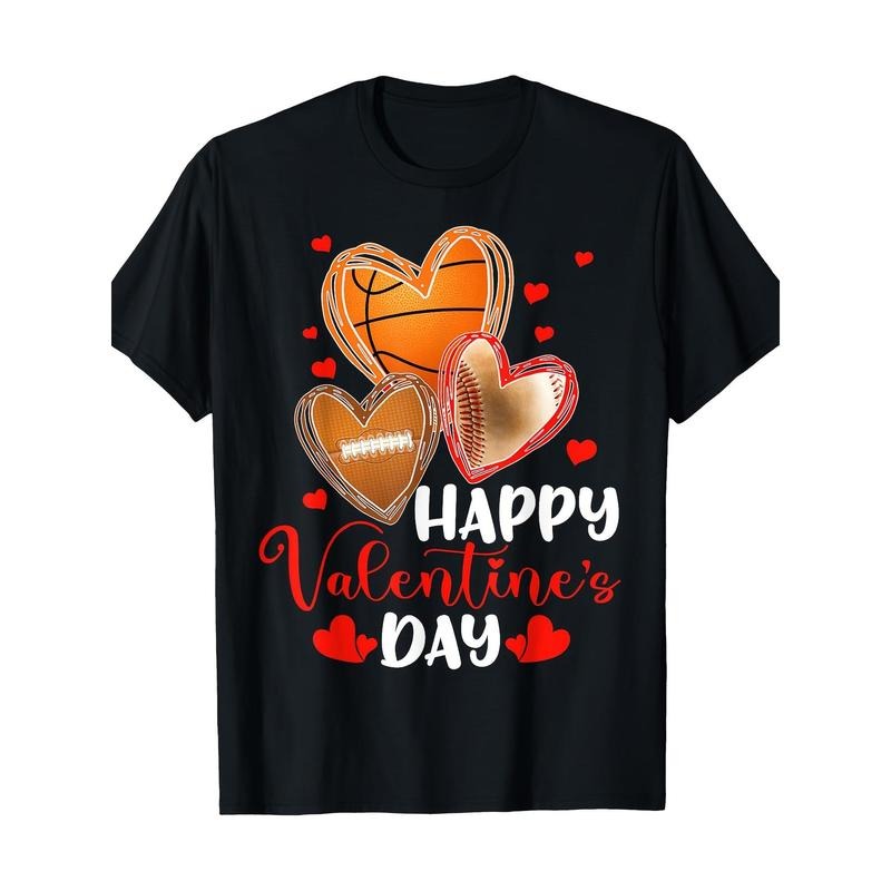 Happy Valentine's Day Basketball Baseball Football T-Shirt-100%cotton-220g made in usa Hoodie, Sweatshirt | WearSparks.com