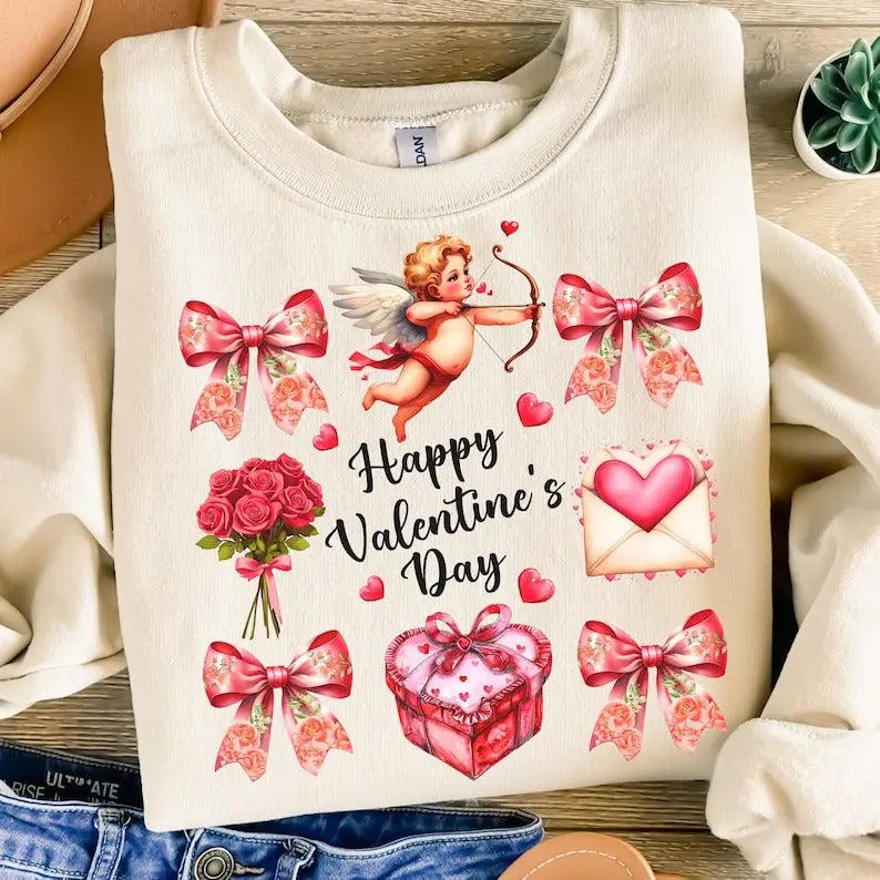 Happy Valentine's day Sweatshirt Cupid , Valentine Day Crewneck Classic T-Shirts, Hoodie | WearSparks.com