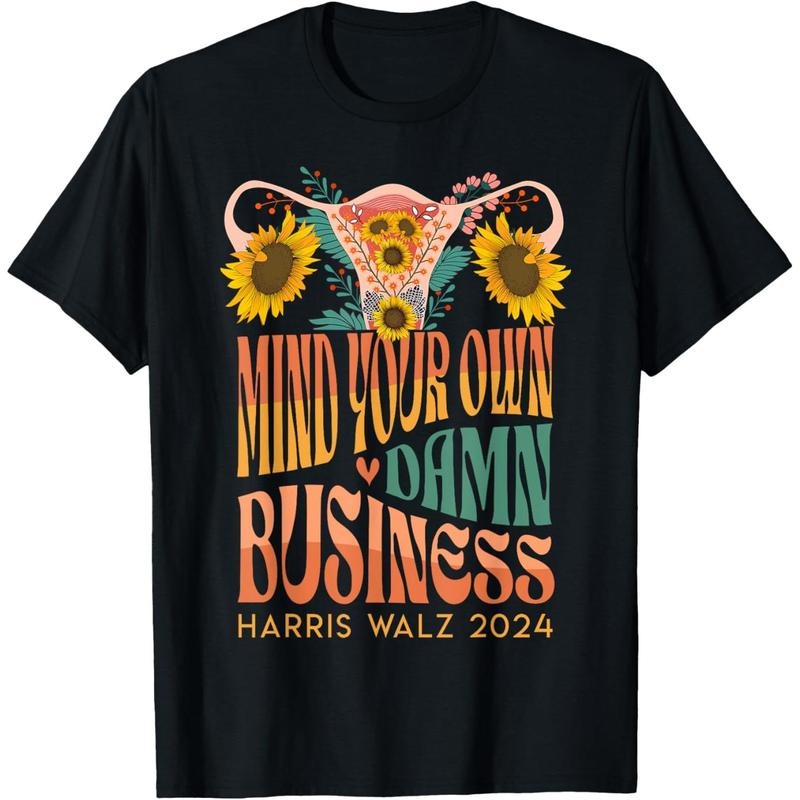 Harris Waltz 2024 Mind Your Own Damn Business Uterus Floral T-Shirt made in usa Hoodie, Sweatshirt | WearSparks.com