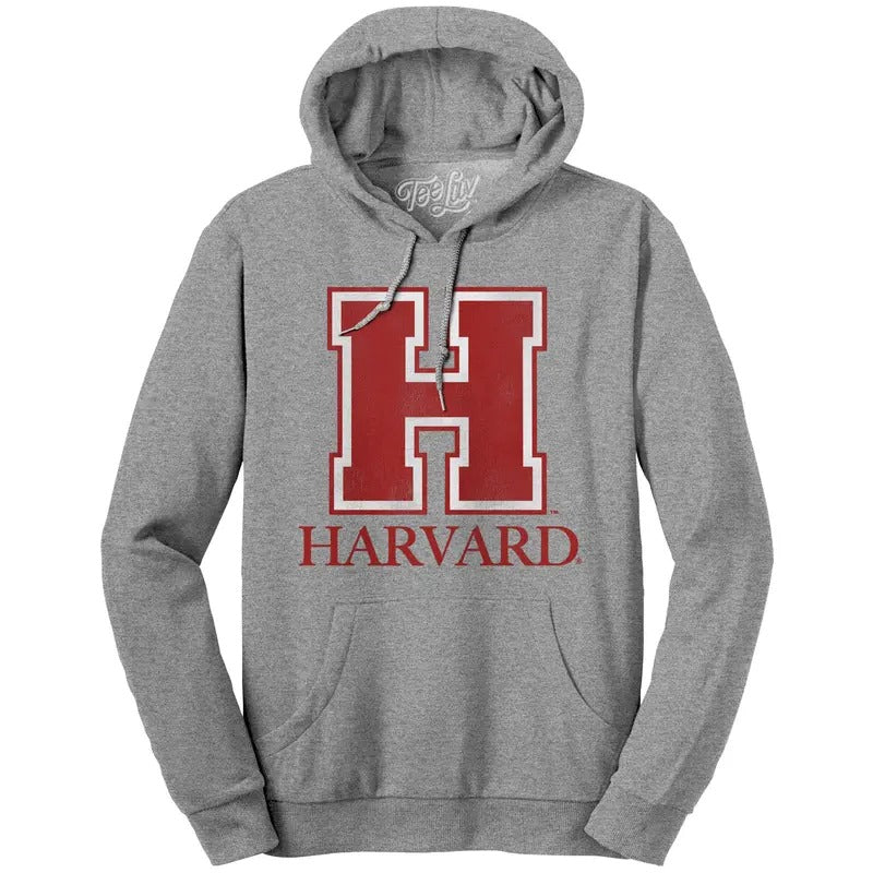 Harvard University H Logo Hooded Sweatshirt - Oxford Gray T-Shirts, Hoodie | WearSparks.com