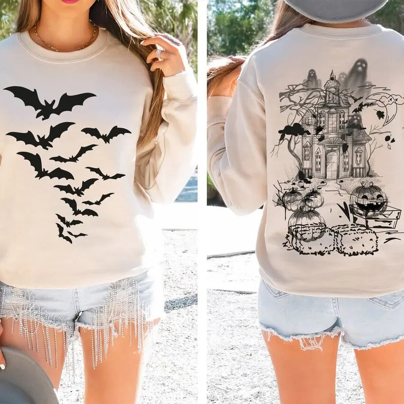 Haunted House   Shirt ,Halloween Sweatshirt,Halloween Party Bats Crewneck,Spooky Season Hoodie | WearSparks.com