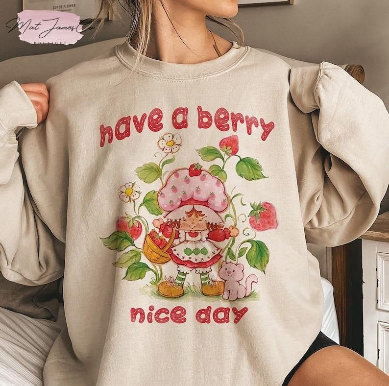 Have A Berry Nice Day Vintage Strawberry Crewneck Sweatshirt T-Shirts, Hoodie | WearSparks.com