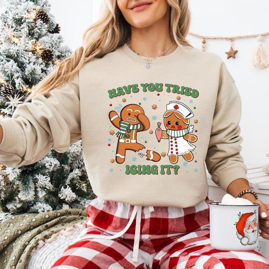 Have You Tried Icing It Nurse Christmas Sweatshirt, Funny Gingerbread Nurse T-shirt, Trauma Emergency Christmas Tee, Peds...