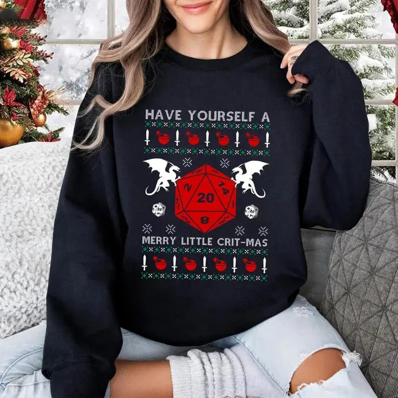 Have Yourself A Merry Litte Critmas Sweatshirt, Dungeons Dragons Ugly Christmas Sweatshirt, Dungeons Dragons Dnd T Shirt,...