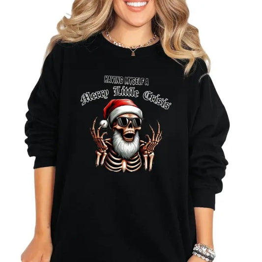 'Having Myself a Merry Little Crisis' Streetwear Crewneck Sweatshirt, T Shirt Hoodie | Grunge Aesthetic Pullover Retro...