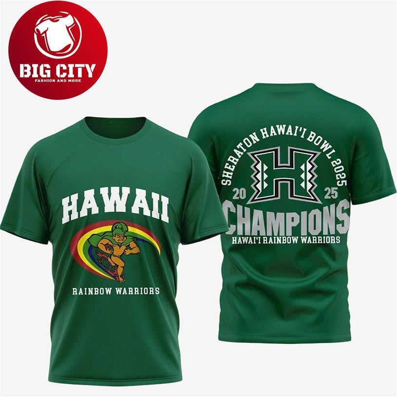 Hawaii Rainbow Warriors 2025 Hawaii Bowl Champions Two Sided Shirt