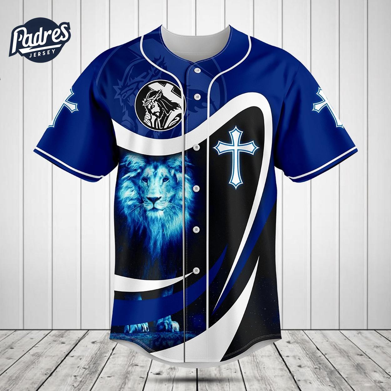 He Has Risen Blue Lion 3D Baseball Jersey Style - Padres Jersey Oasis: Elevate Your Baseball Style Game... (Image 1)