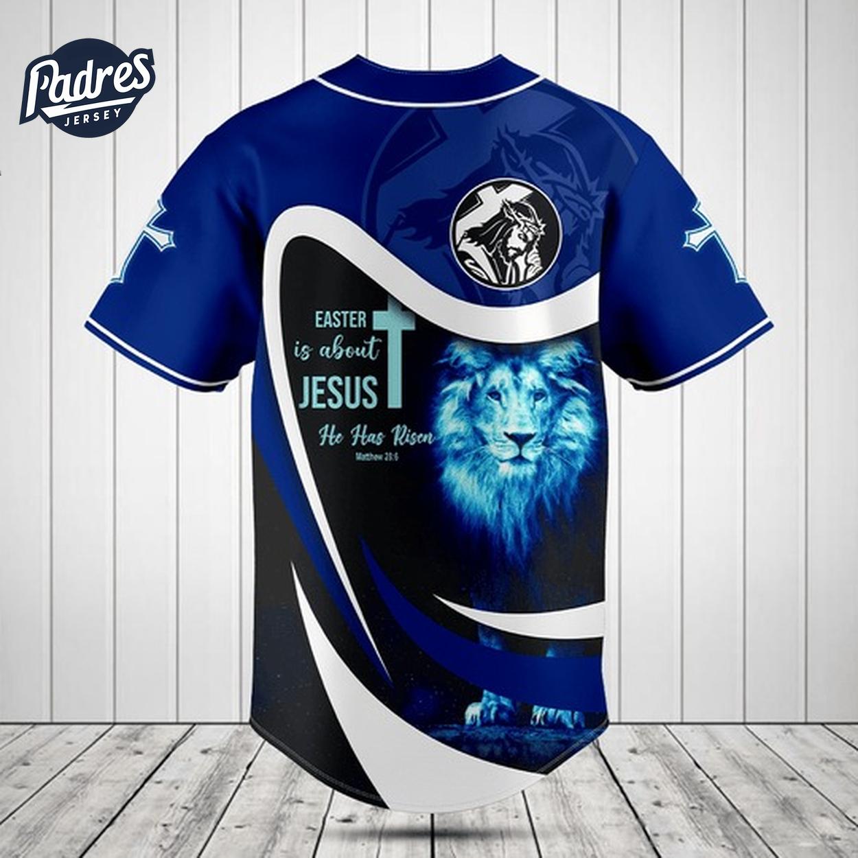 He Has Risen Blue Lion 3D Baseball Jersey Style - Padres Jersey Oasis: Elevate Your Baseball Style Game... (Image 2)