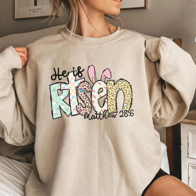 He Is Risen Easter Sweatshirt, Jesus Easter Tee Shirt, Bible Verse Easter Sweater, Easter Bunny Shirt, Happy Easter Shirt...