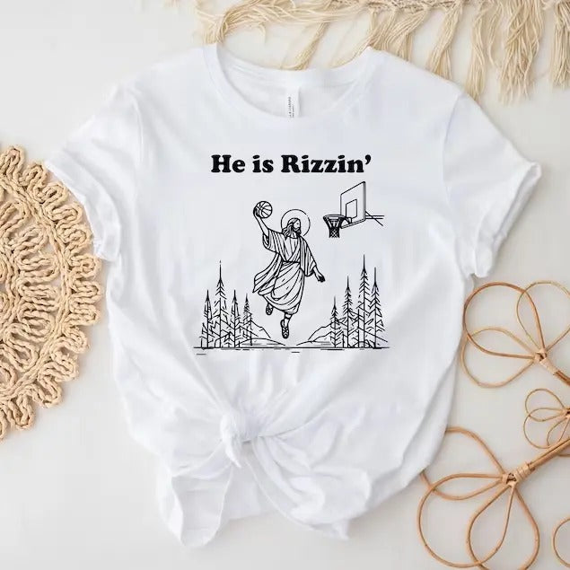 He Is Rizzin' Shirt, Funny Jesus Shirt, Humor Easter Shirt, Christian Easter Shirt, Easter Gift, Easter Day Outfit, Jesus...