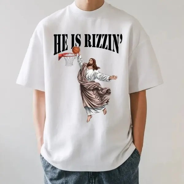 He Is Rizzin Easter Jesus T-Shirt, Sweatshirt, Hoodie, Christian Shirt, Faith-Based Easter Shirt, Jesus Playing...