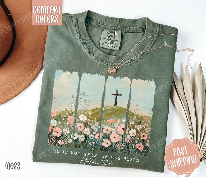 He is Not Here He has Risen Shirt Comfort Colors,  Easter Tshirt, Trendy Religious Women's Tee, Gift for Her Hoodie,...