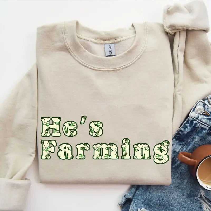 He's Farming Watercolor Tropical Pattern Unisex Crewneck Sweatshirt, Farm Shirt Hoodie | WearSparks.com