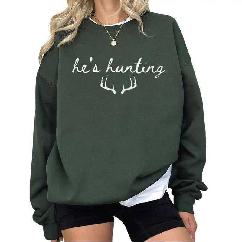 He's Hunting Sweatshirt, Unisex Hunting Gifts For Wife, Deer Hunting Shirt, Mallard Duck Hunting Tees, Gift For Hunter...