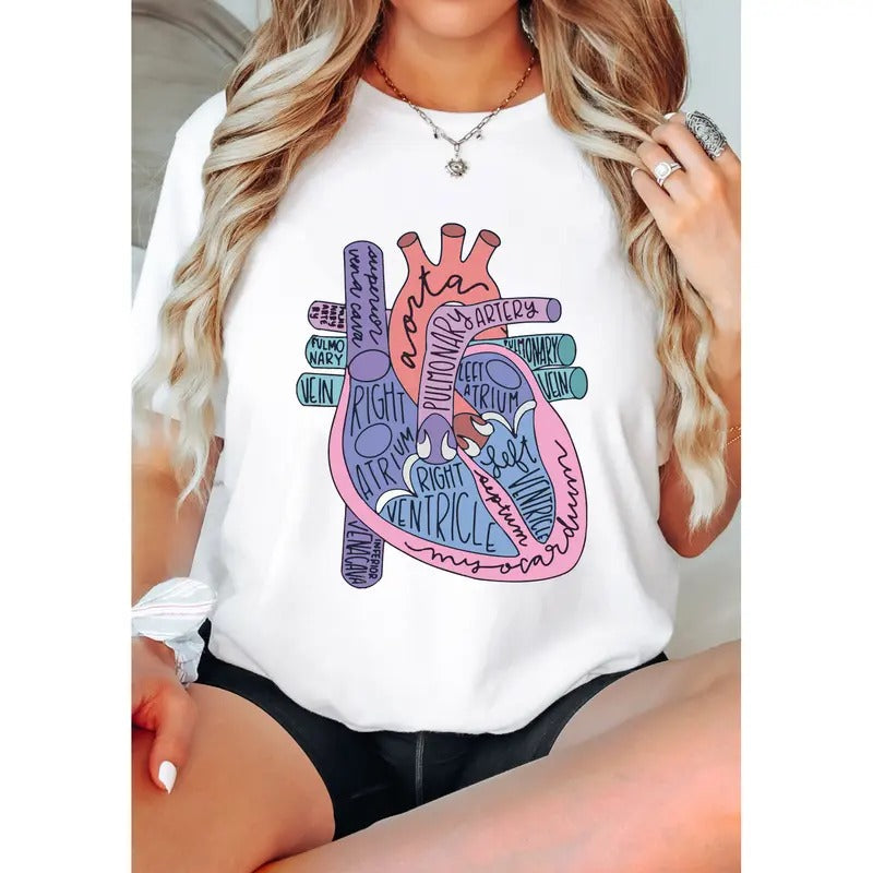 Heart Anatomy Shirt, Cardiology Student Tee, Anatomical Heart T-shirt, Gift For Cardiac Nurse, Medical Student Tee,...