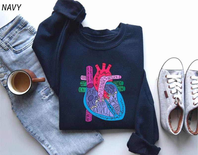 Heart Anatomy Sweatshirt, Cardiac Nursing Gift, Nursing School Shirt, Medical School Student Shirt, Cardiologist...