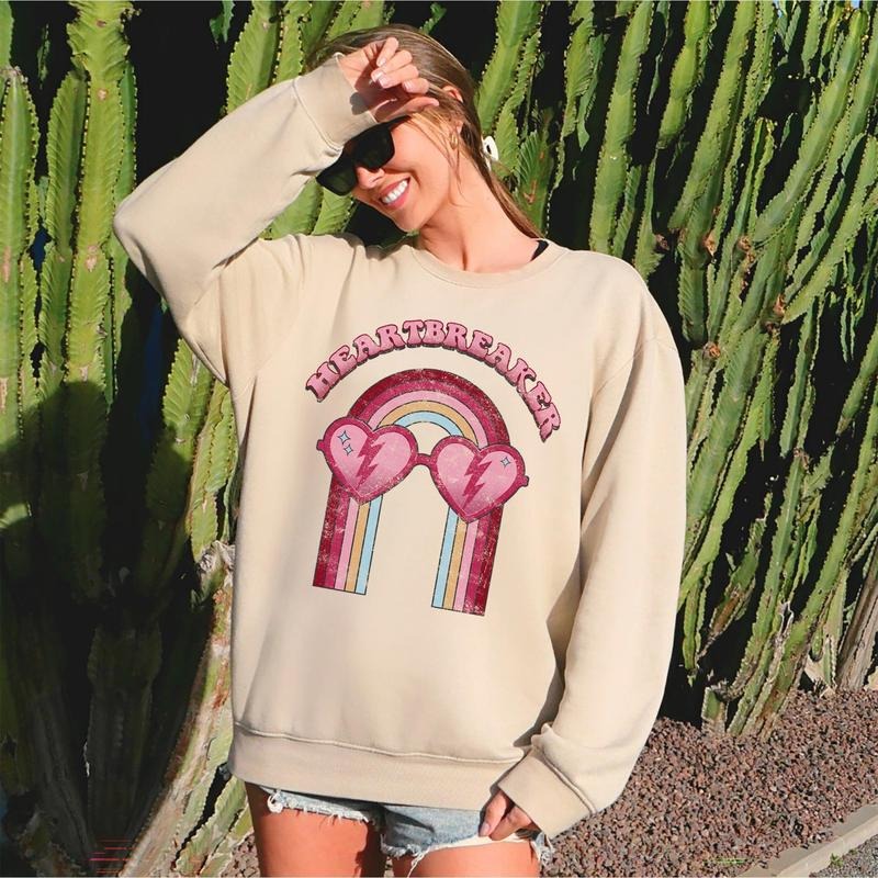 Heart Breaker, Love, Sunglasses, Retro, Sweatshirt, Valentine's Day, Crew Neck, Women's, Crewneck, Valentine's Day, Love,...