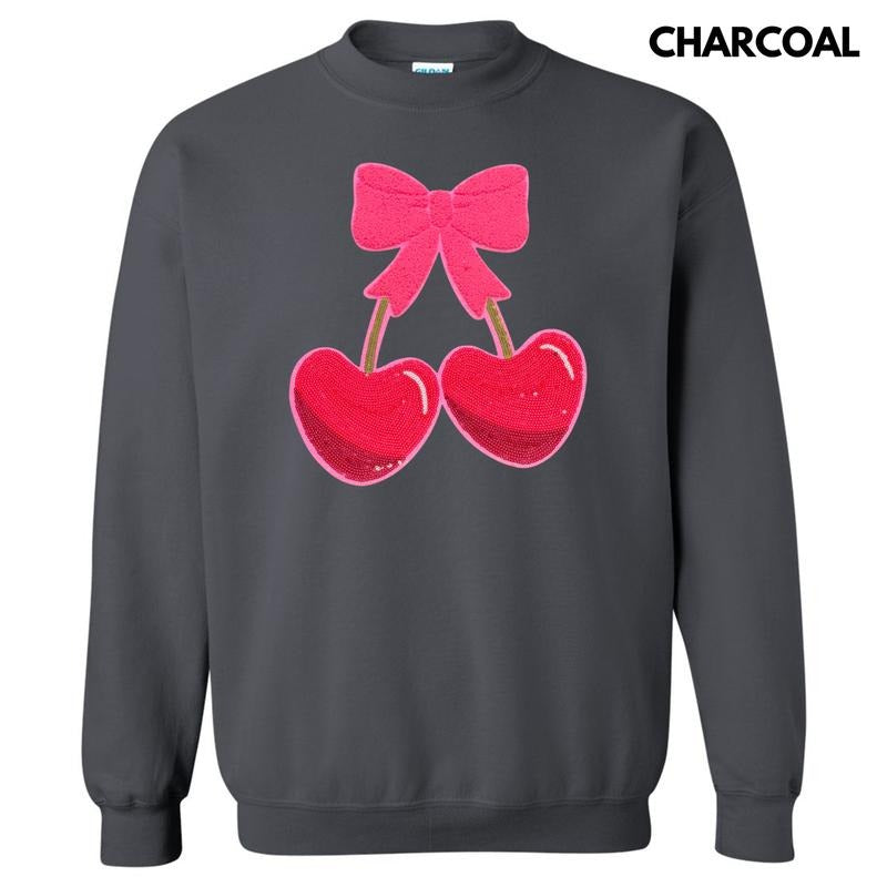 Heart Cherries Sequin Patch Sweatshirt T-Shirts, Hoodie | WearSparks.com