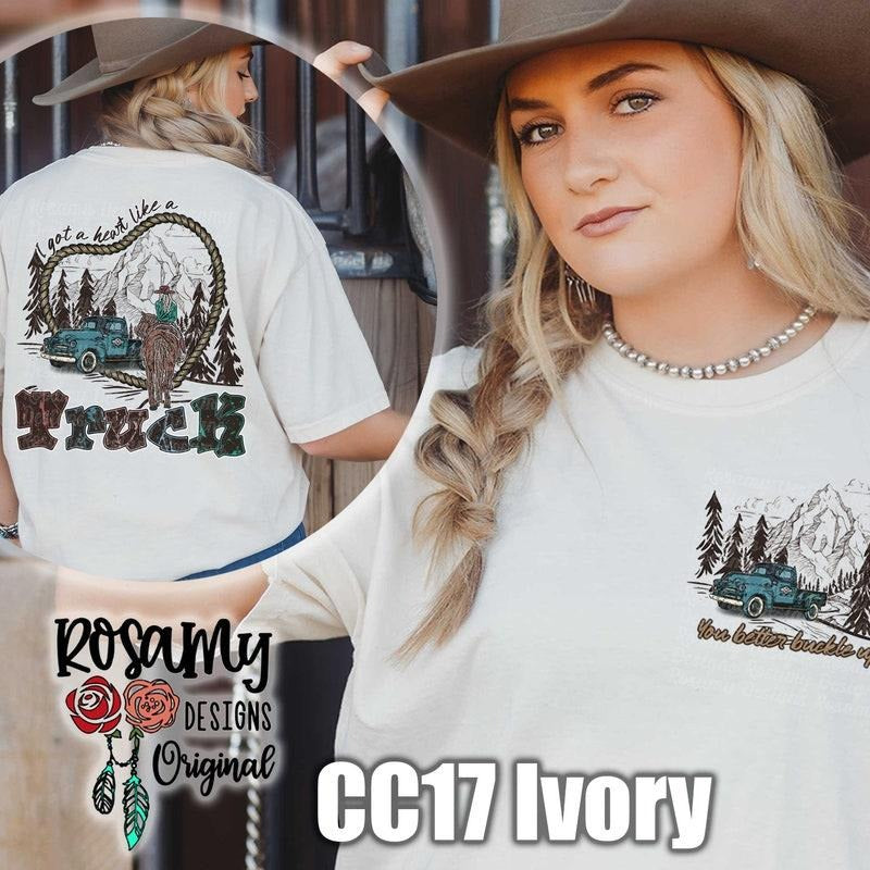 Heart Like A Truck Tee, Oversized Country Music T-Shirt, Western Style with Front and Back Matching Pocket Design FL6HH...