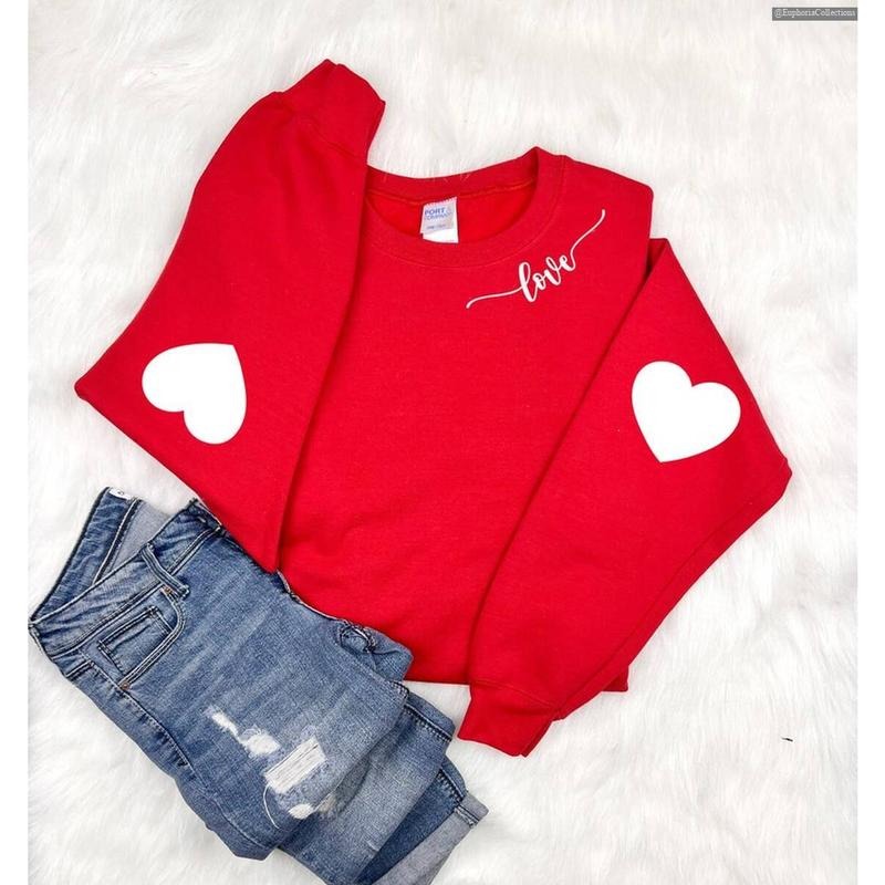 Heart Love Valentine's Sweatshirt, Heart Elbow Patch, Heart Arm Patches, Cute Valentine's Sweater, Teacher Couple ,...
