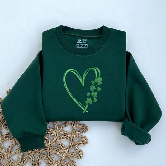 Heart Shamrock Embroidered Sweatshirt, St Patrick's Day Sweater, Green Gift for Her, Lucky Clover Sweatshirtstyle{n002}2...