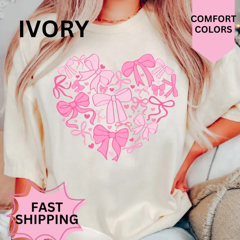 Heart Shape Bows Valentines day Shirt~ Unisex Apparel Relaxed Fit Printed In The USA Clothing Womenswear Casual Comfort...