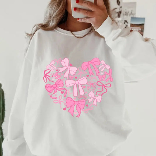 Heart Shaped Bow Valentines day Crewneck ~ Sweatshirt Unisex Apparel Relaxed Fit Printed in the USA Clothing Womenswear...