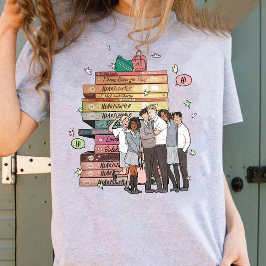Heartstopper Series Book Shirt, Charlie And Nick Bookish Unisex  Tee Tops Cotton Short Sleeve Tshirt Hoodie, Sweatshirt