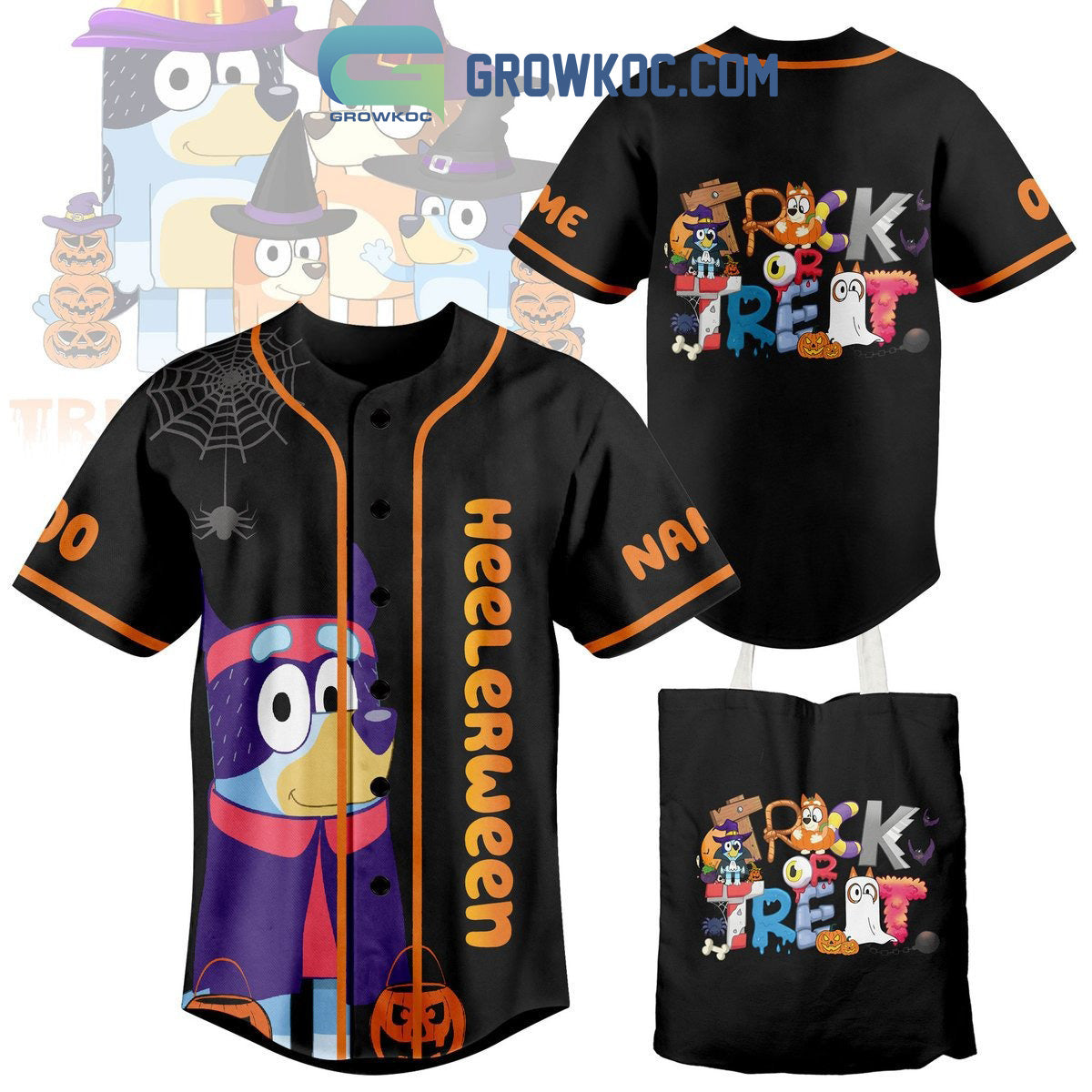 Heelerween Trick Or Treact Bluey Personalized Baseball Jersey