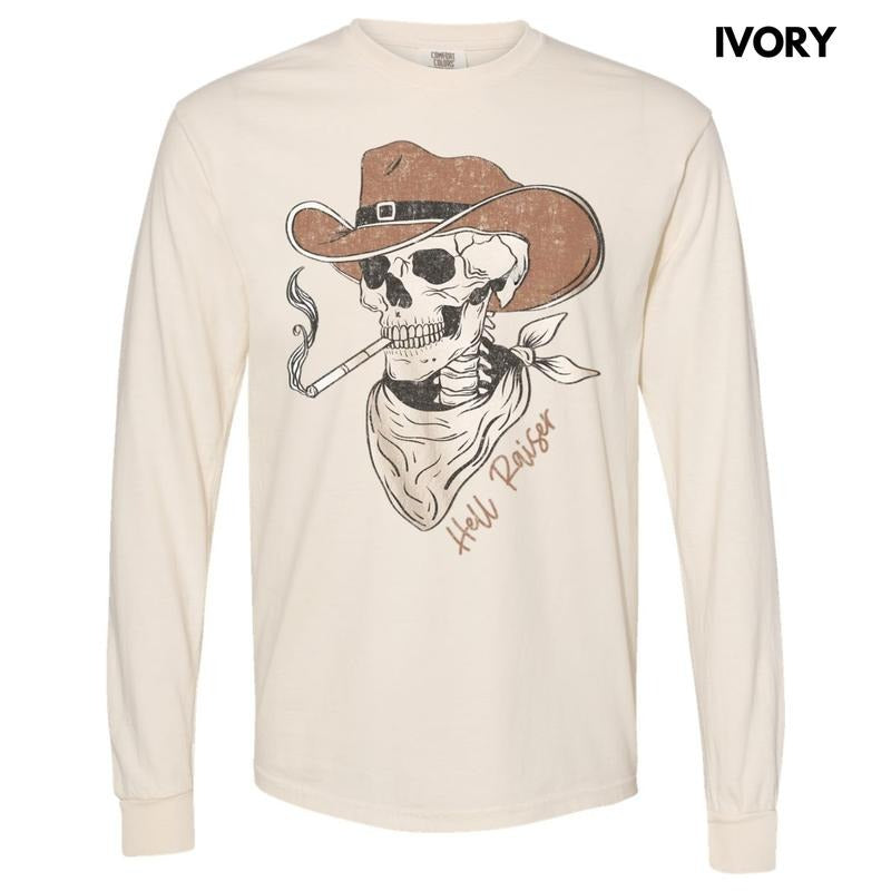 Hell Raiser Cowboy Long Sleeve Comfort Colors T-Shirt Hoodie, Sweatshirt | WearSparks.com