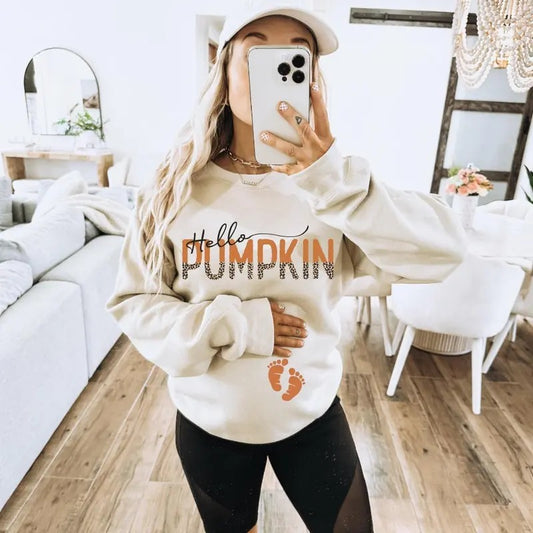 Hello Pumpkin Pregnancy Sweater, Fall Maternity Sweatshirt, Fall Pregnancy Announcement Gift, Pregnancy Thanksgiving...