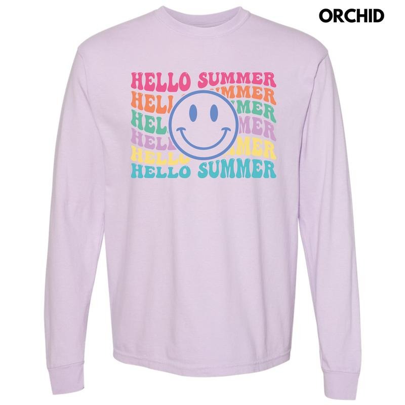 Hello Summer Happy Face Long Sleeve Comfort Colors T-Shirt 'NLB' Hoodie, Sweatshirt | WearSparks.com