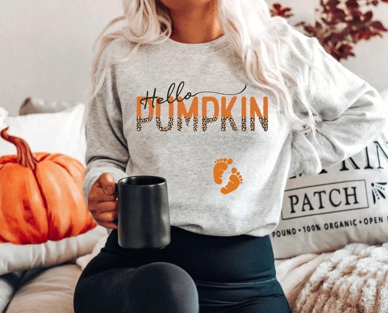 Hello pumpkin pregnancy sweater - hello pumpkin pregnancy announcement sweatshirt - fall pregnancy sweaters