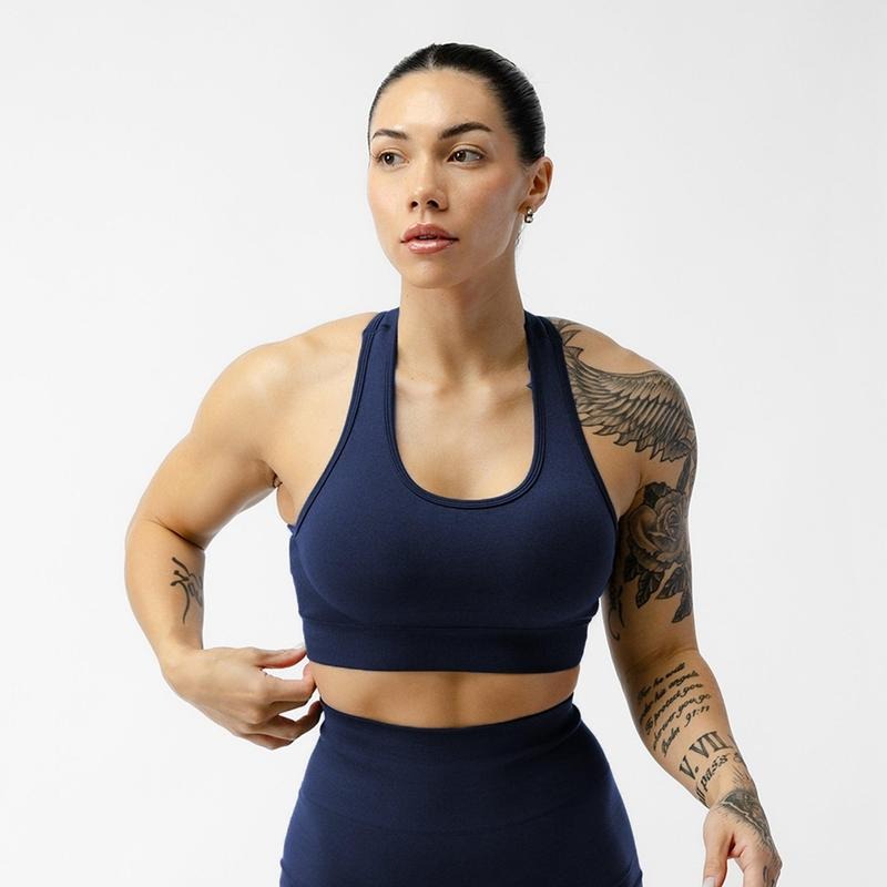 Heritage Bra - Cobalt, Seamless Knit Interlock Fabric, Medium to High Support, Scoop Neckline, Racerback Design, Textured...