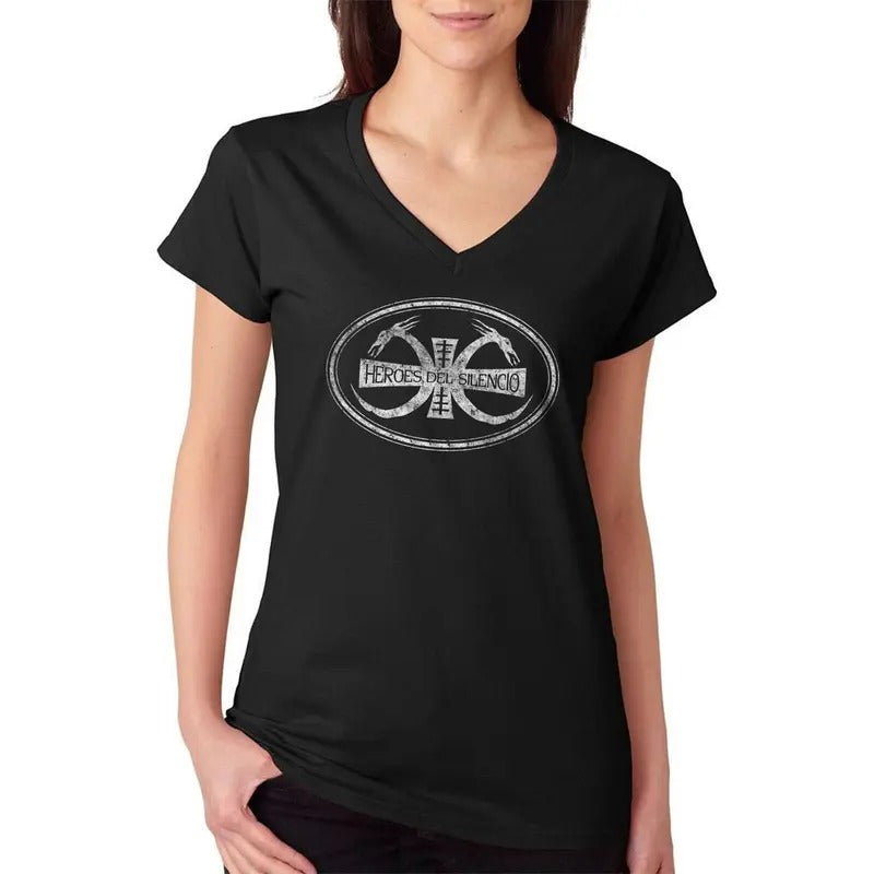 Heroes Del Silencio Bunbury Distressed Logo B Women's V-Neck T-Shirt Casual Comfort Hoodie, Sweatshirt | WearSparks.com