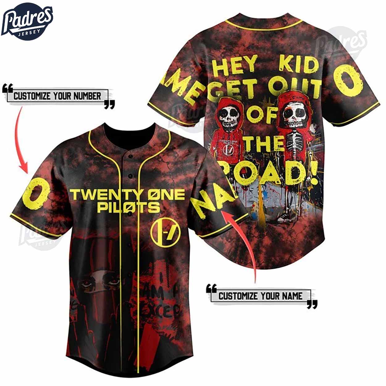 Hey Kid Get Out Of The Road Twenty One Pilots Custom Baseball Jersey - Padres Jersey Oasis: Elevate Your... (Image 1)