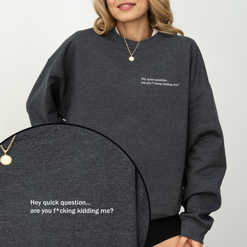 Hey Quick Question Sweatshirt, Humor Shirt, Meme Clothing Gifts, Funny Saying Long Sleeve Pullover Hoodie | WearSparks.com