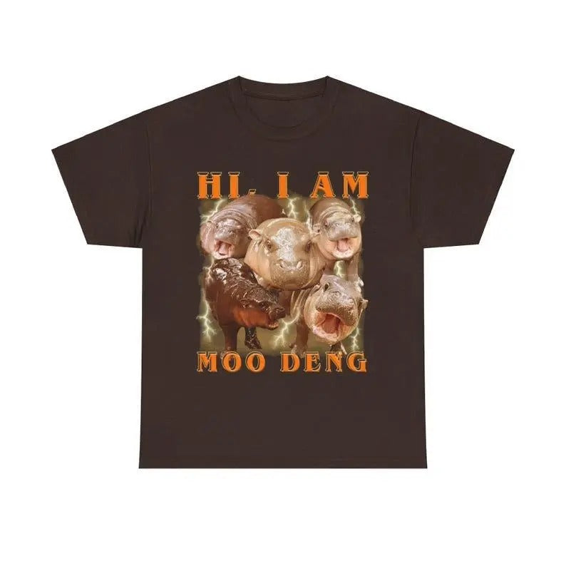 Hi I am Moo deng retro vintage shirt, Baby Pygmy Hippo Moo Deng Trendy Tee, Hippo Lover T-Shirt, Cute Baby Hippo Shirt...