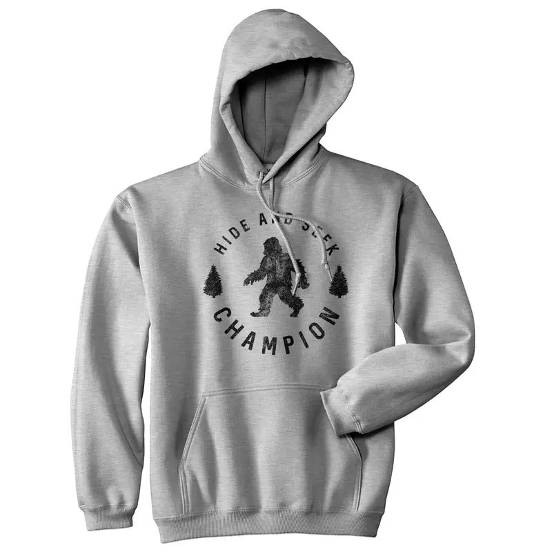 Hide And Seek Champion Hoodie Funny Bigfoot Sasquatch Graphic Yeti Sweatshirt Funny Hoodies Funny Sarcastic Pullover...
