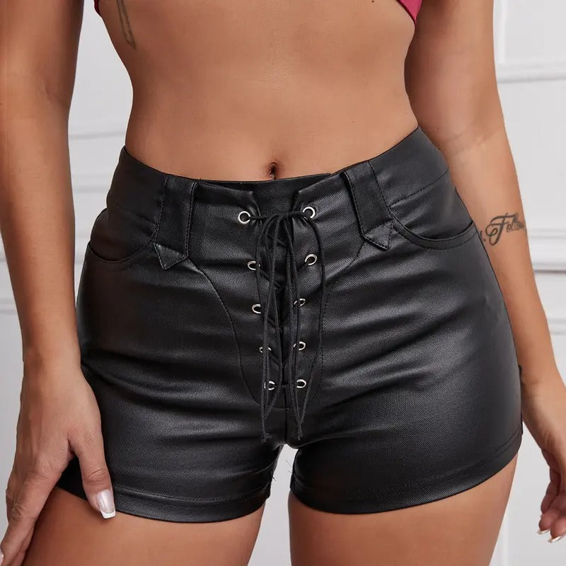 High Waisted Faux Leather Shorts Drawstring Lace Up Festival Rave ShortsY2K T-Shirts, Hoodie, Sweatshirt | WearSparks.com