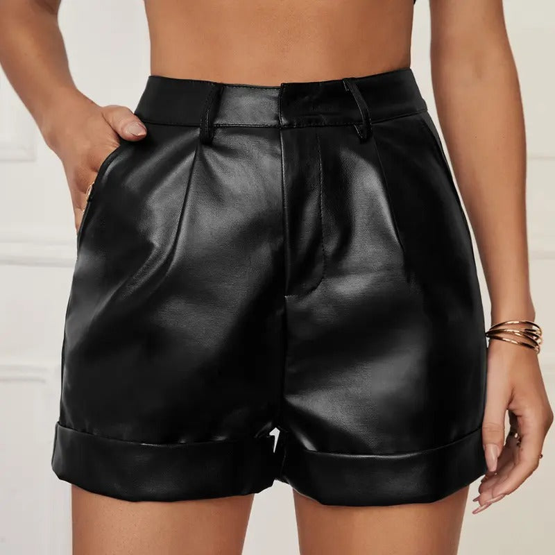 High Waisted PU Leather Shorts Roll Hem Shorts with PocketsY2K T-Shirts, Hoodie, Sweatshirt | WearSparks.com